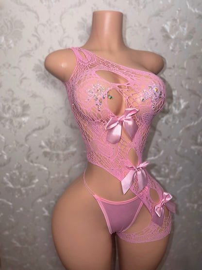 Jaidyn Asymmetrical Fishnet Romper 2 Piece Set Fits XS-L