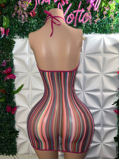 Onika Multicolor Fishnet Romper with Rhinestones