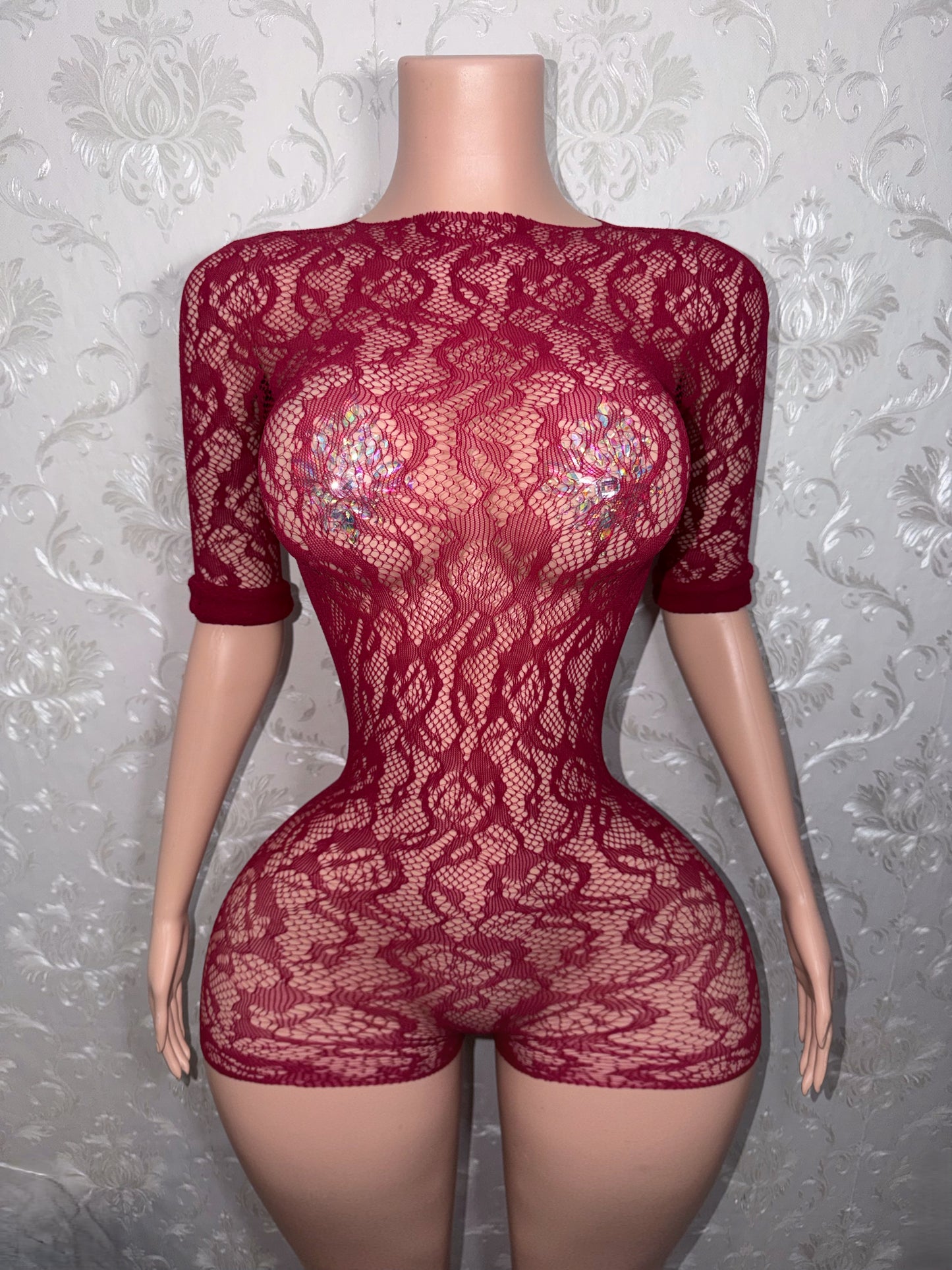 Suriyah Fishnet Romper Fits XS-L