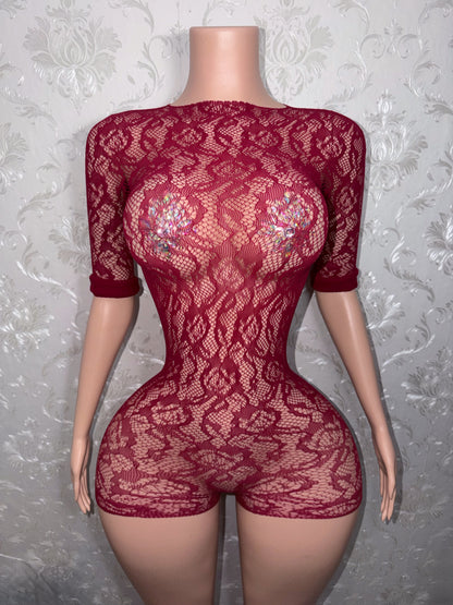 Suriyah Fishnet Romper Fits XS-L
