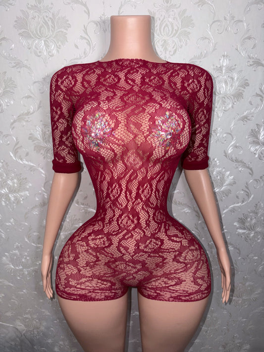 Suriyah Fishnet Romper Fits XS-L