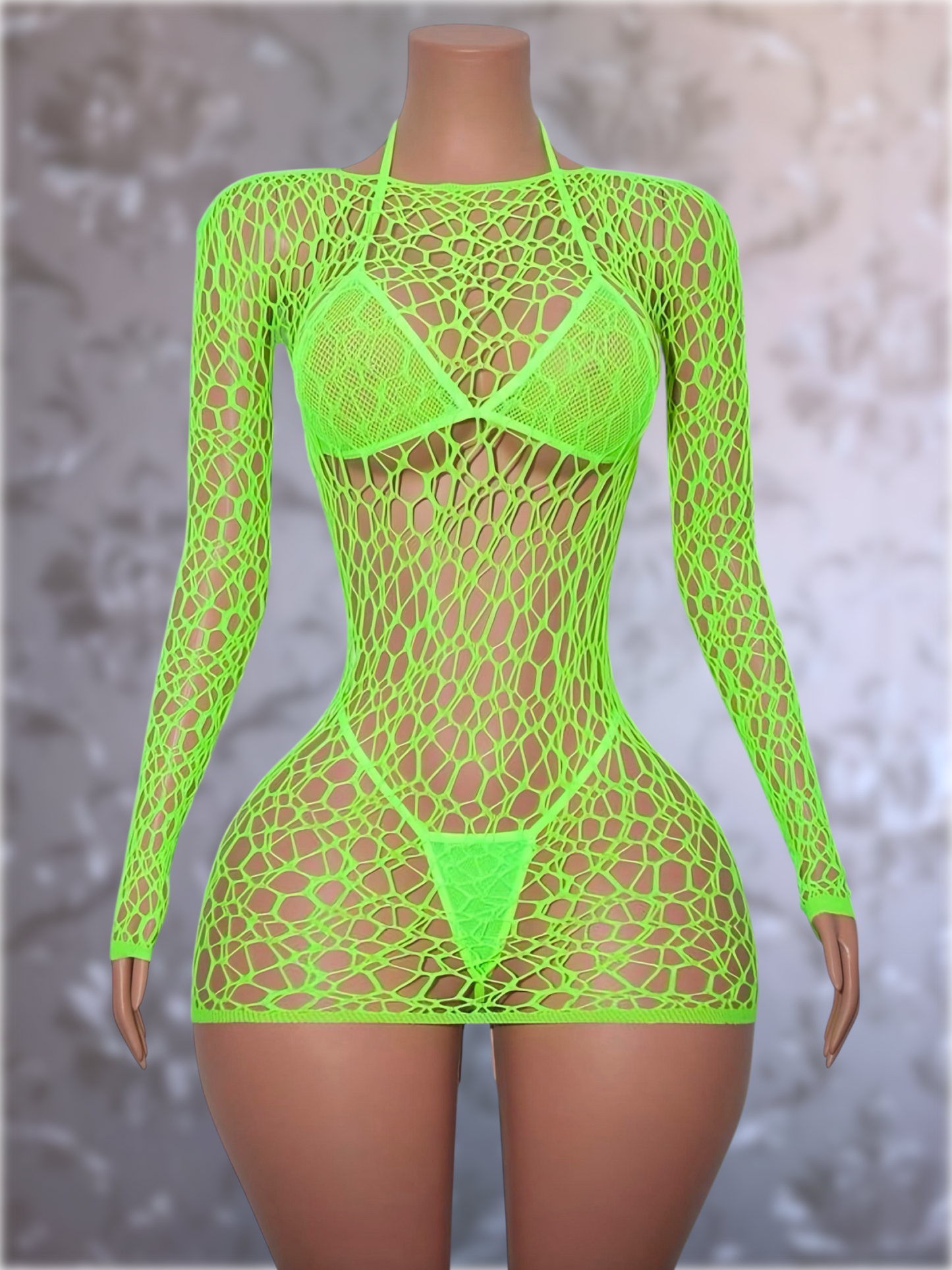 Electra 3 Piece Fishnet Dress and Bikini Set Fits XS-L