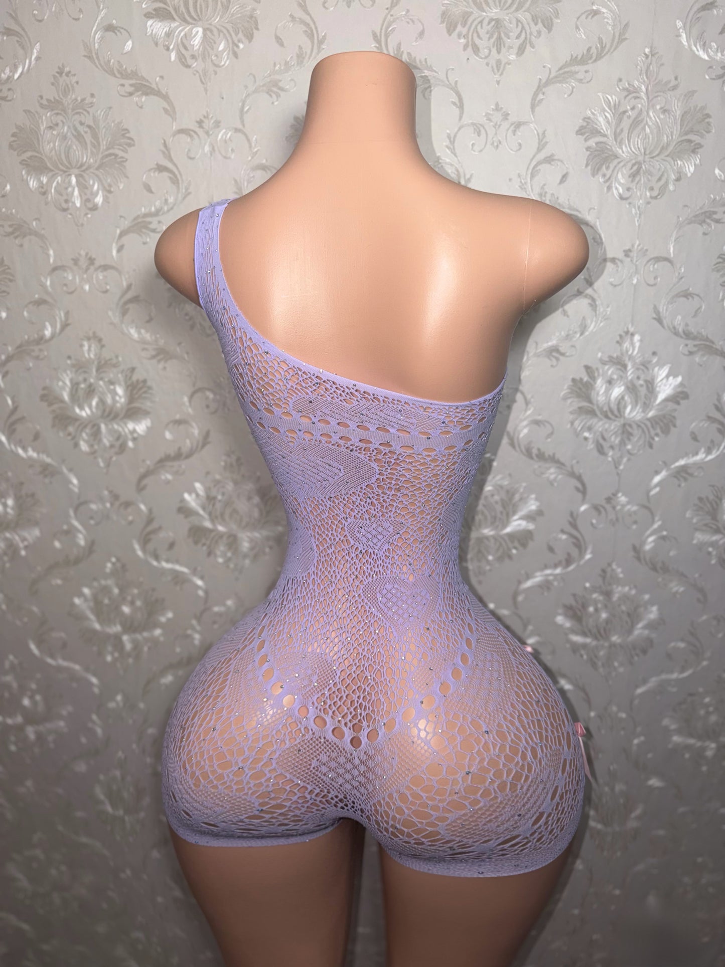 Jaidyn Fishnet Romper with Bows Fits XS-XL