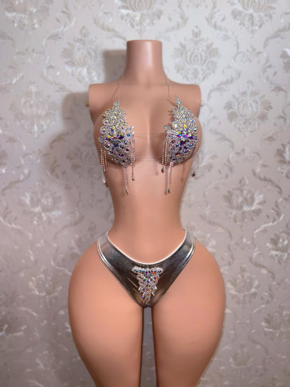High Priestess — Birthday Crystal Diamond Bikini Set with Full Coverage Thong