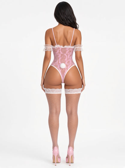 Hunnie Bunz Clasp Bodysuit Set Includes Stockings & Free Bunny Headband Fits XS-M