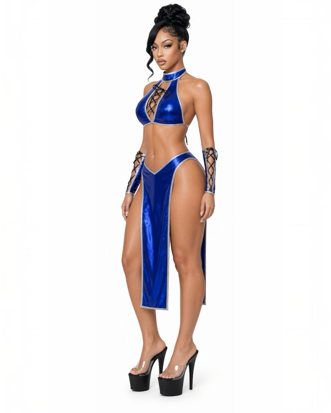 Baddie Kitana Cosplay 5 Piece Set Includes Thong and Thigh Garters