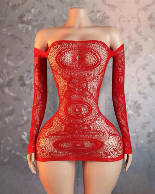 Eye of the Tiger Off Shoulder Fishnet Dress Fits XS-L