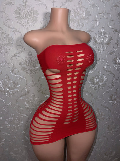 Monique Slit Fishnet Dress Fits XS-XL