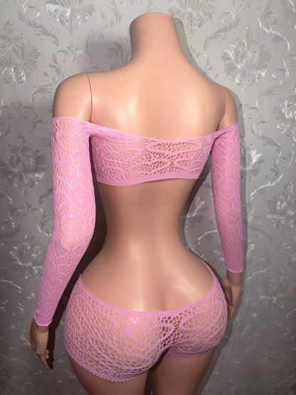 Be Mine Low Rise Fishnet Shorts Set Fits XS-L