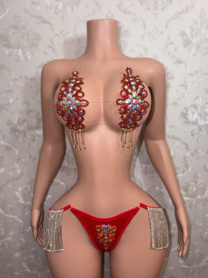 Queen Of Diamonds Crystal Appliqué 2 Piece Set With Tassel Chaps