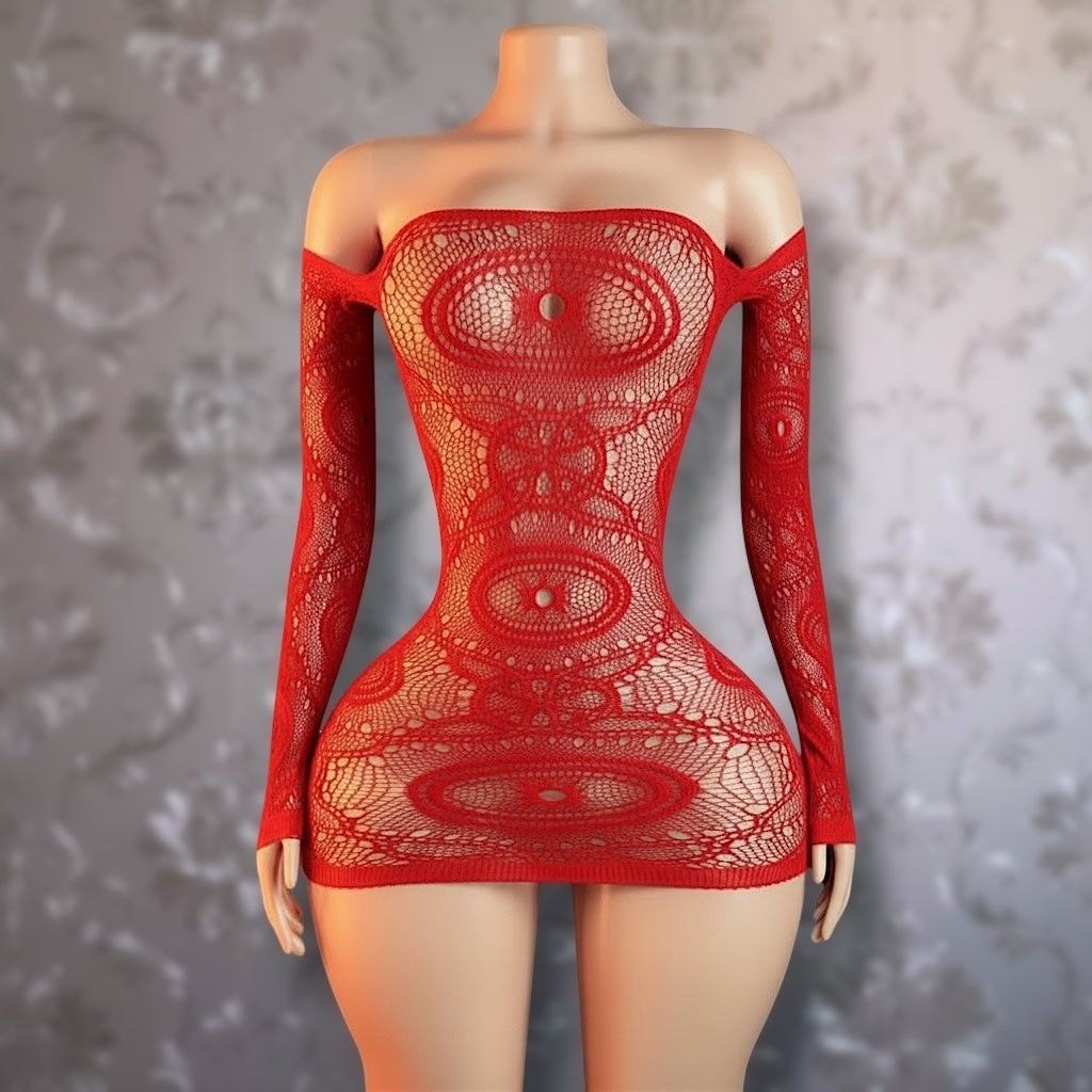 Eye of the Tiger Off Shoulder Fishnet Dress Fits XS-L