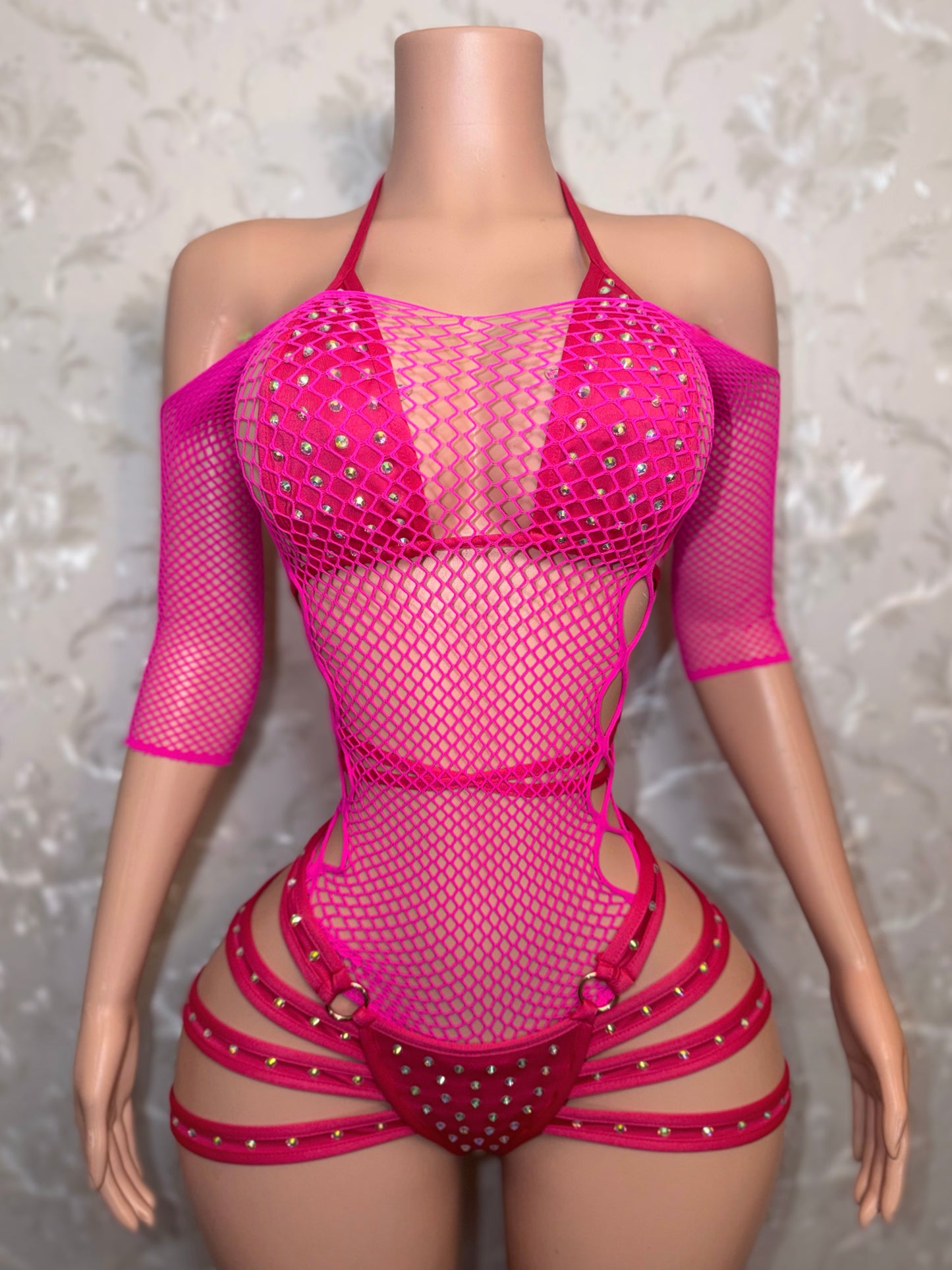 Georgia Peach + Teyana Fishnet Dress 3 Piece Set Fits S-L