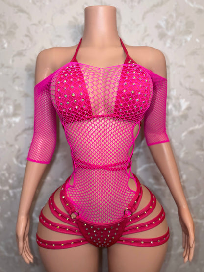 Georgia Peach + Teyana Fishnet Dress 3 Piece Set Fits S-L