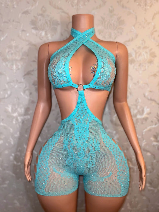 Splash Fishnet Lace Romper Fits Curvy M-XXL