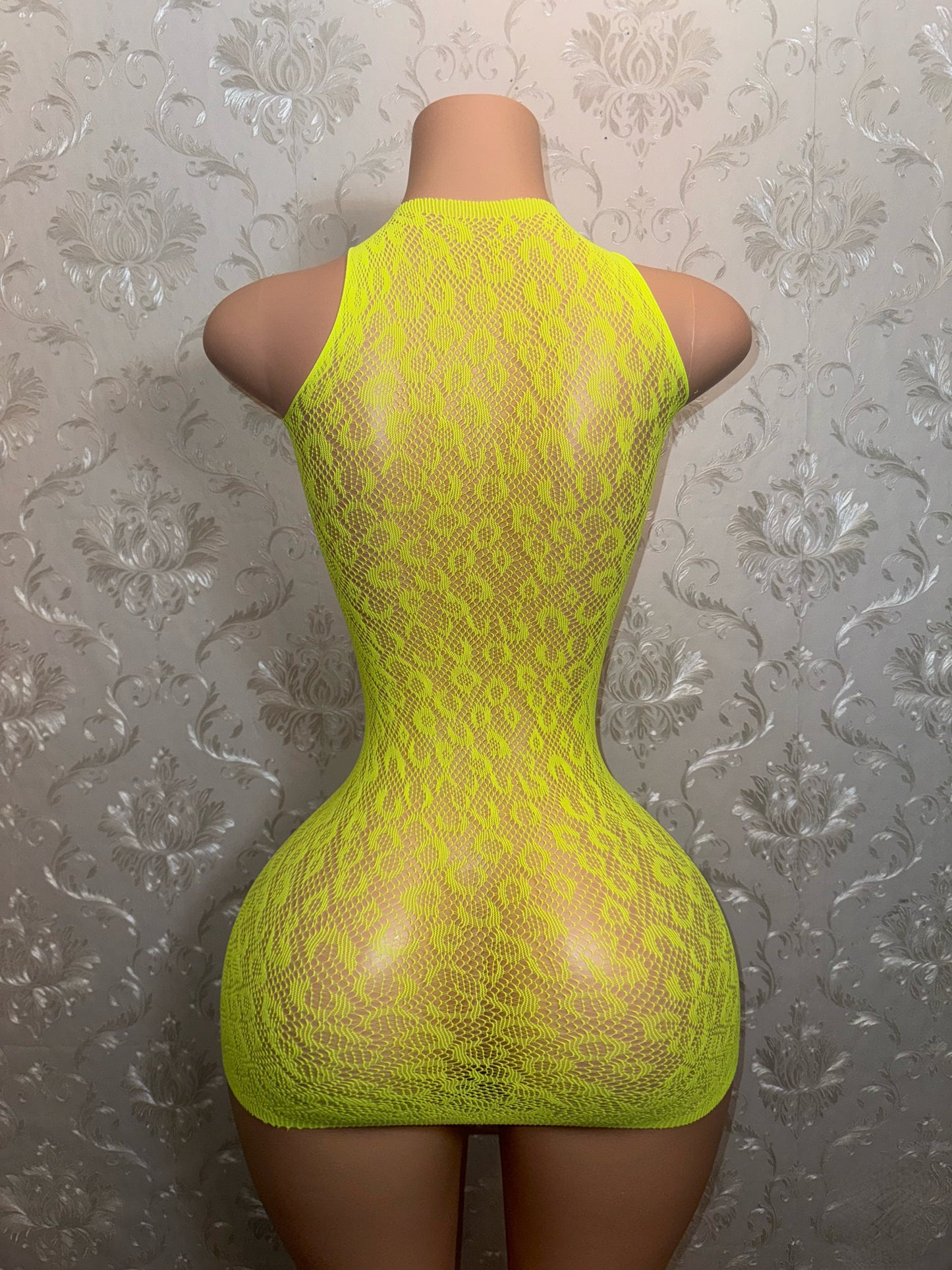 Royalty Plain Cheetah Fishnet Dress Fits XS-L