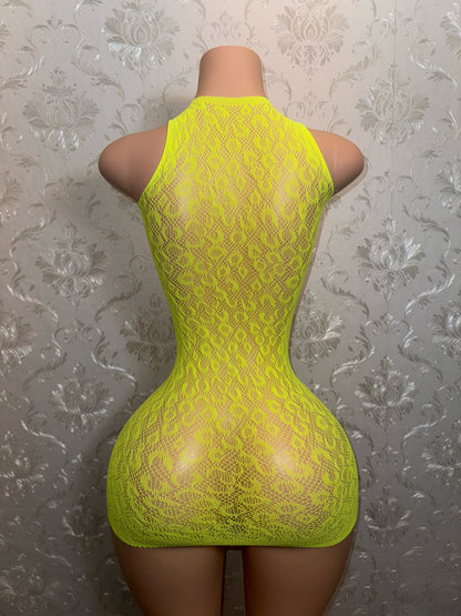 Royalty Plain Cheetah Fishnet Dress Fits XS-L