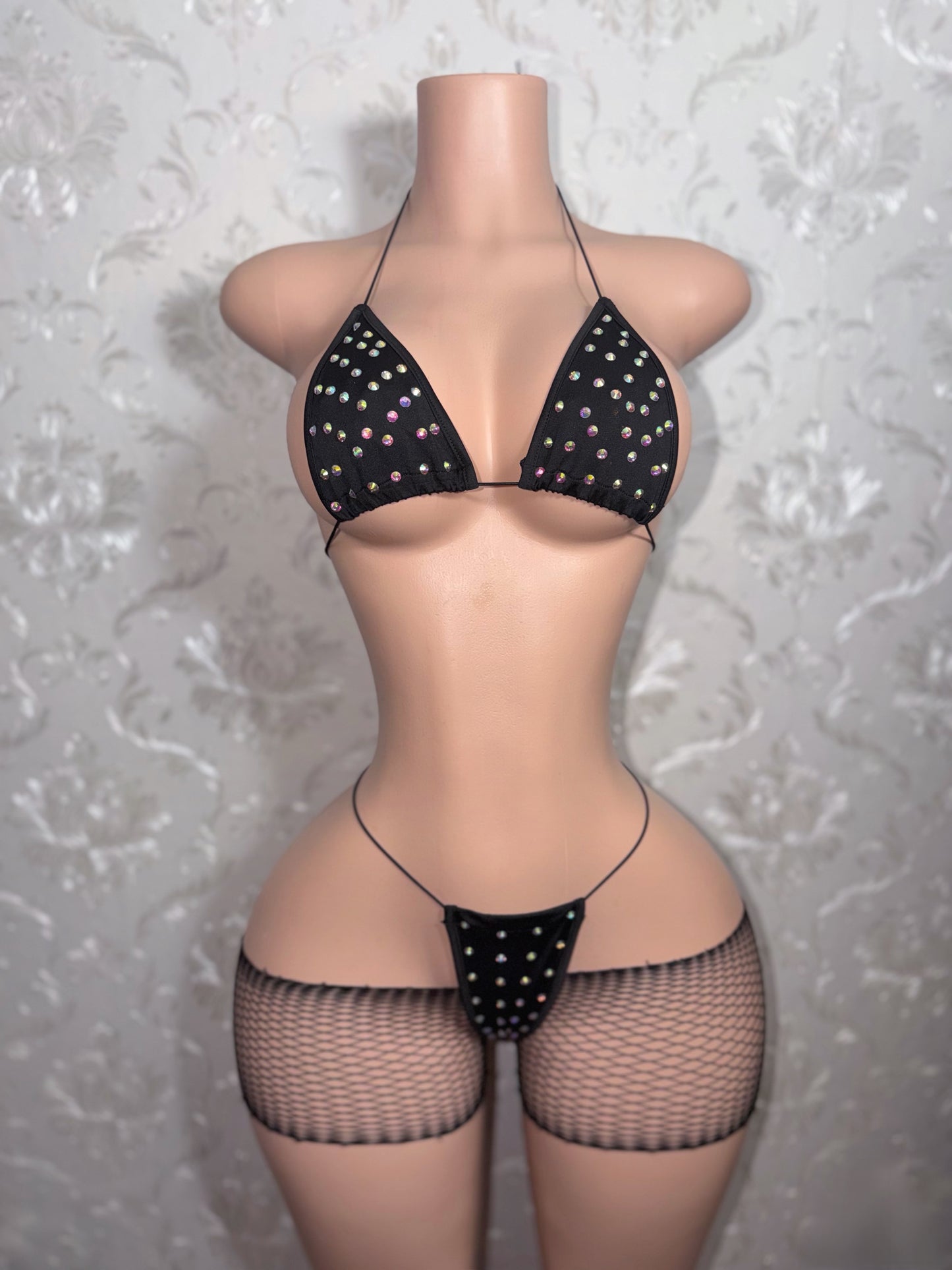 Martina 3 Piece Bikini and Cutoff Fishnet Shorts Fits XS-L