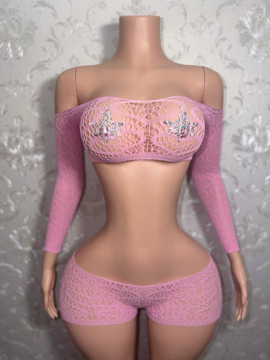 Be Mine Low Rise Fishnet Shorts Set Fits XS-L