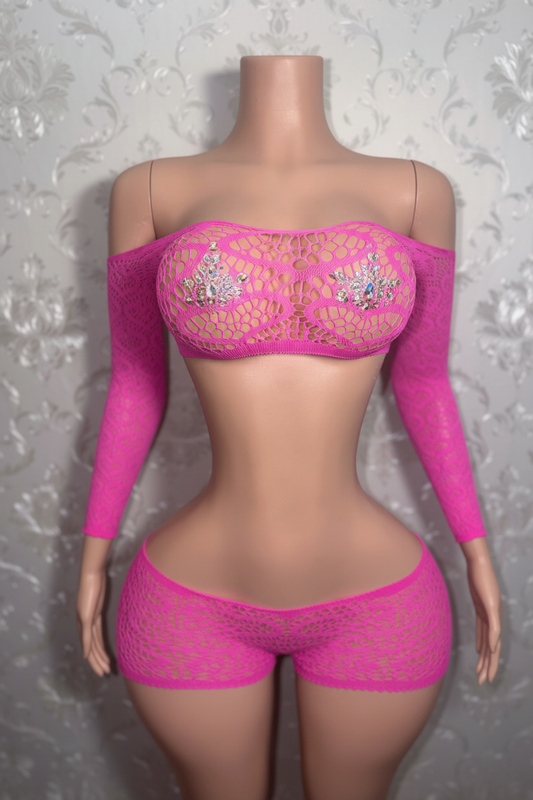 Be Mine Low Rise Fishnet Shorts Set Fits XS-L