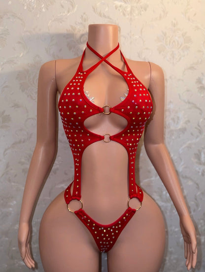 Shadé Rhinestone One Piece Optional Fishnet Set Fits XS-M