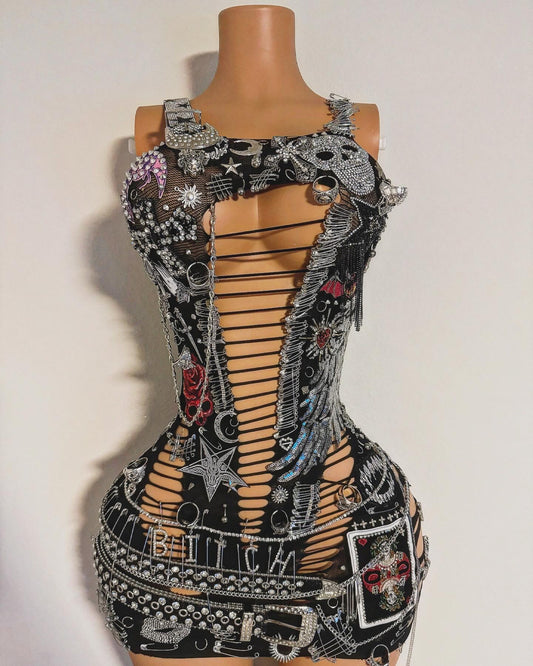 Heavy Metal Temptress Fishnet Dress Custom Rockstar Dress, Replica or Inspired [3 Week Pre-Order Only]
