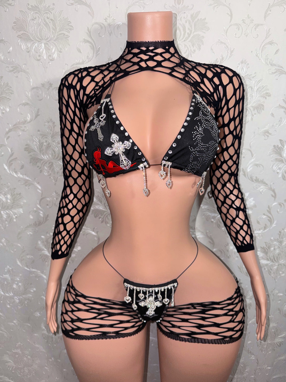 Heat Wave Custom Bikini & Fishnet 4 Piece Set [Made To Order]
