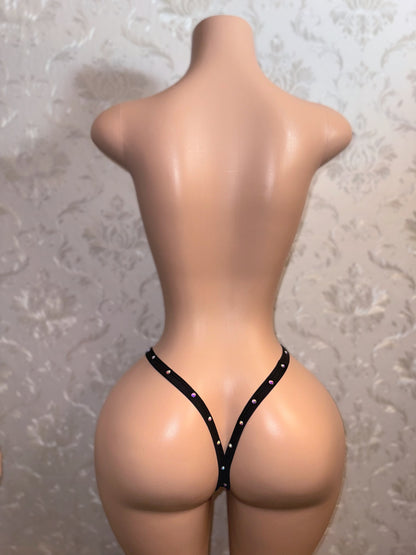 Easy-Clasp Black Rhinestone Thong Fits S-L