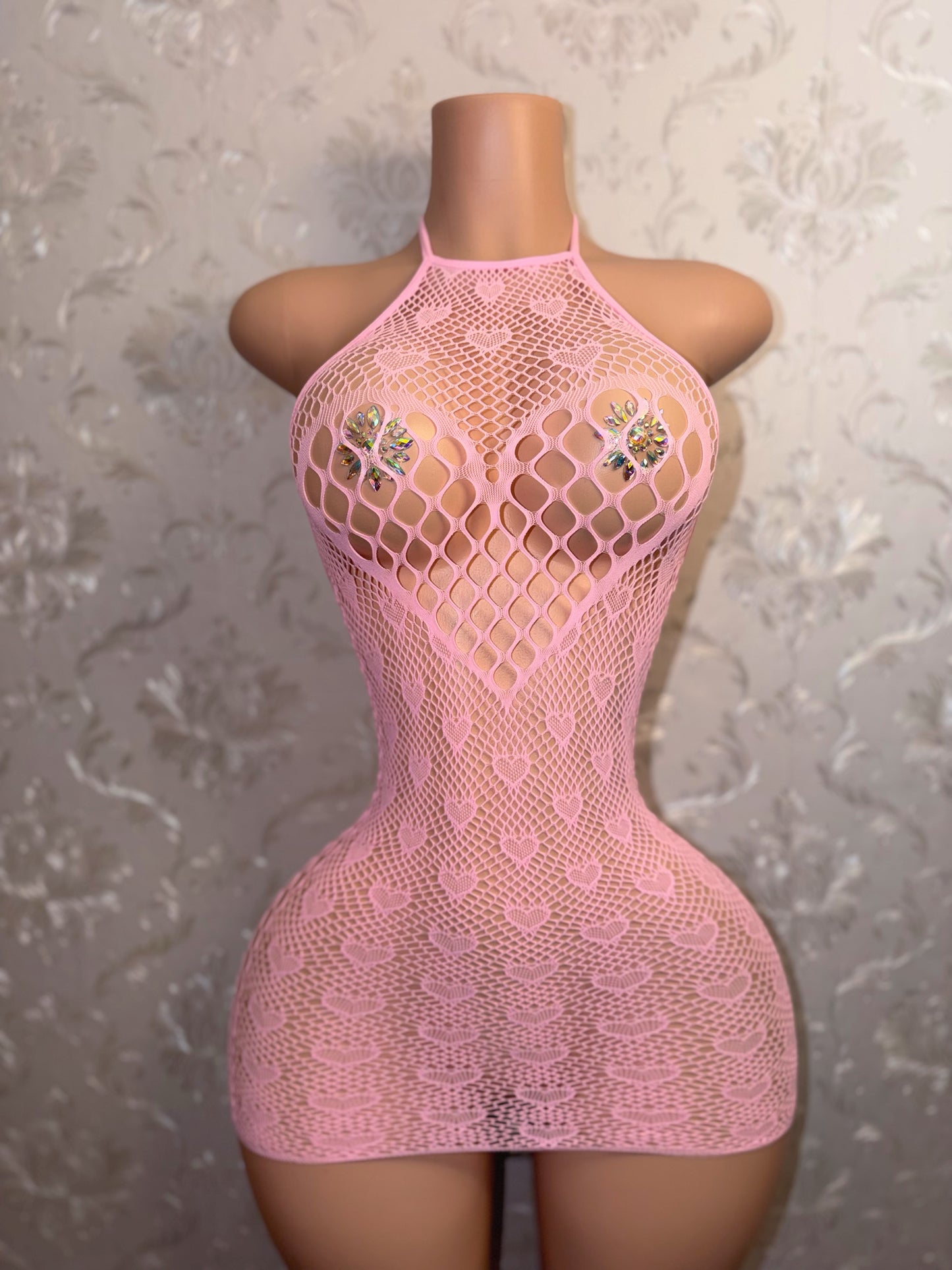 Odette Baby Pink Fishnet Dress Fits XS-L