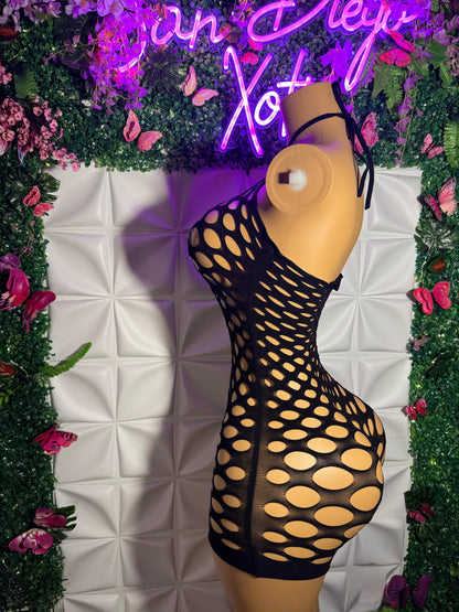 I Like Money Halter Fishnet Romper Fits XS-XL