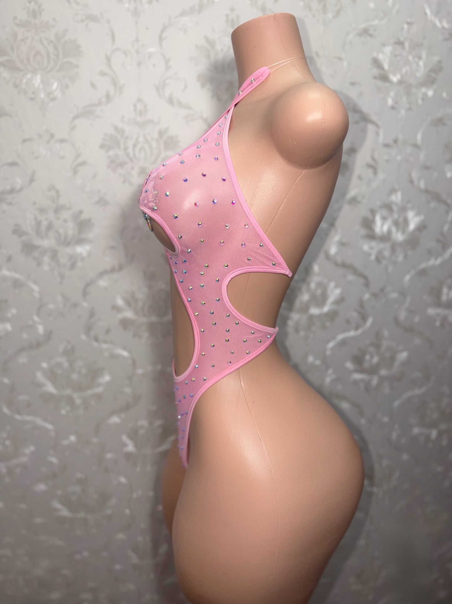 Mesh Startender Rhinestone One Piece