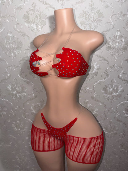 Riyah Diamond Studded Mesh Kini 3 Piece Set