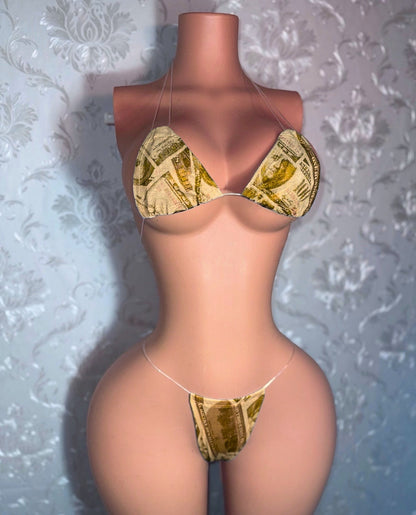 Money Piece — CREAM Collection Holographic and Metallic Money Print Bikini