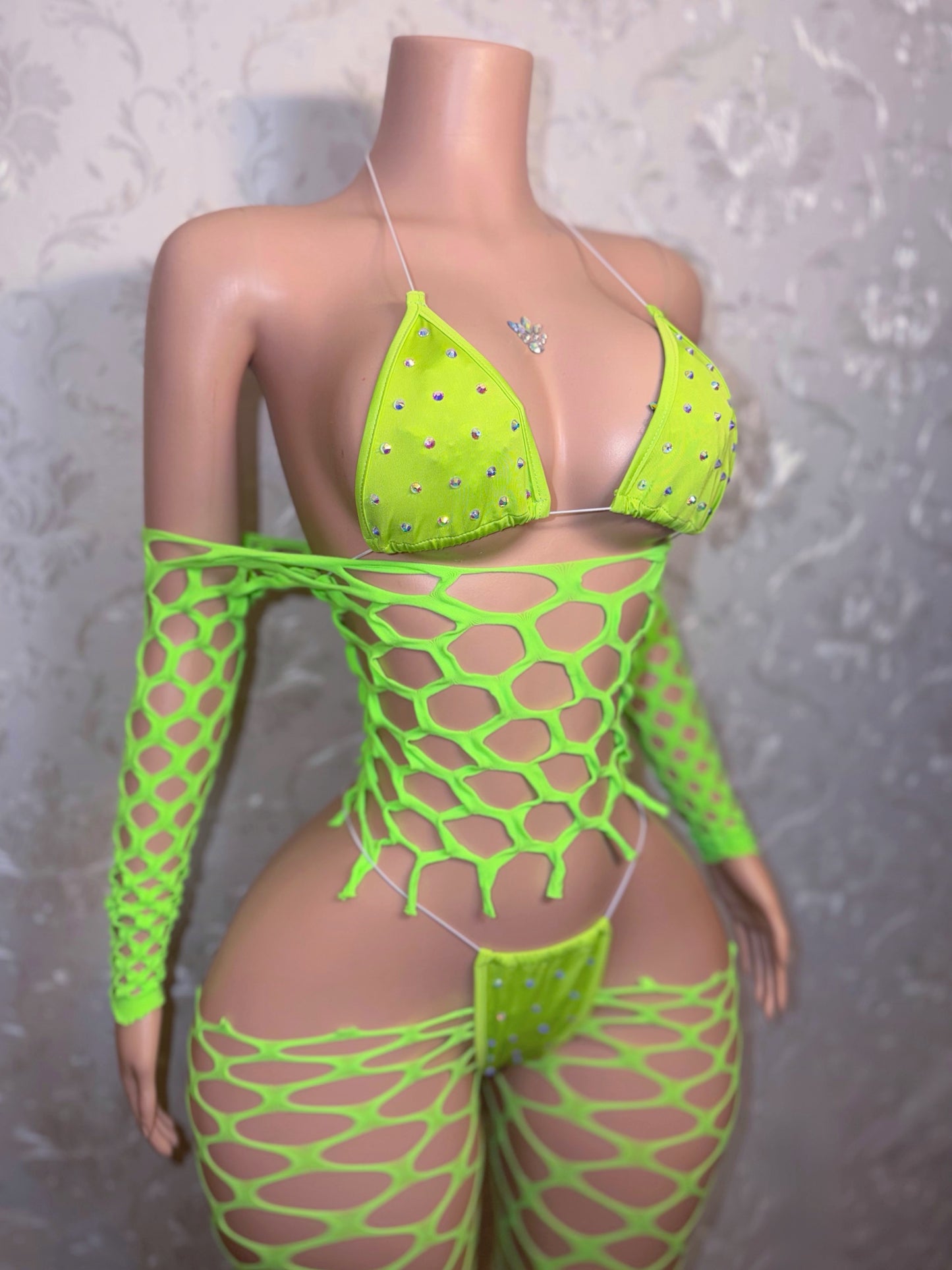 Icelyn 4 Piece Full Top Fishnet Set Fits XS-L