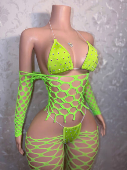 Icelyn 4 Piece Full Top Fishnet Set Fits XS-L