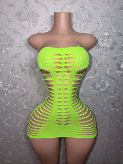 Monique Slit Fishnet Dress Fits XS-XL