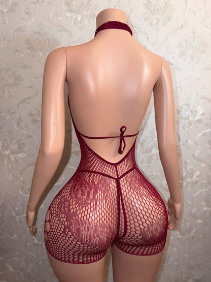 Mean Girl Rhinestone 3 Piece Fishnet Romper Bikini Set Fits XS-L