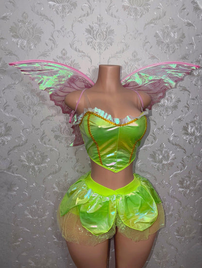 Fairy Princess Costume with Chiffon Tutu Skort 2 Piece Set Optional Wings and Thong