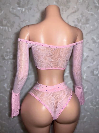 Carolina — High Waisted Fishnet Lace Set With Stones Fits S-L