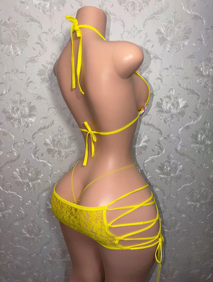 Lemon Squeezy Pastel Yellow Kawaii Lace Skirt Set Fits XS-L