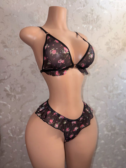 Primrose Ruffle Trim Sheer Mesh Bra and Panty Set