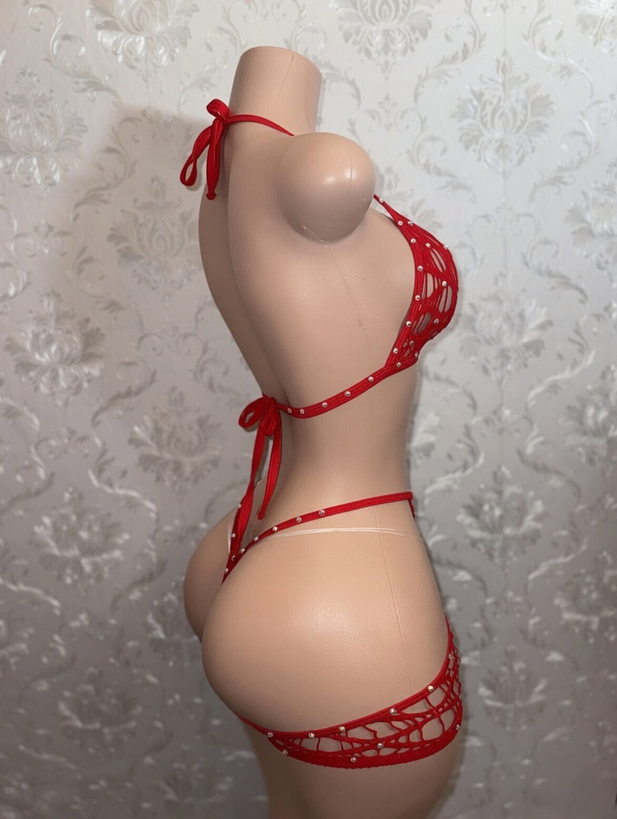 Desiree Rhinestone Fishnet Chaps Clasp Shorts Set Fits S-L