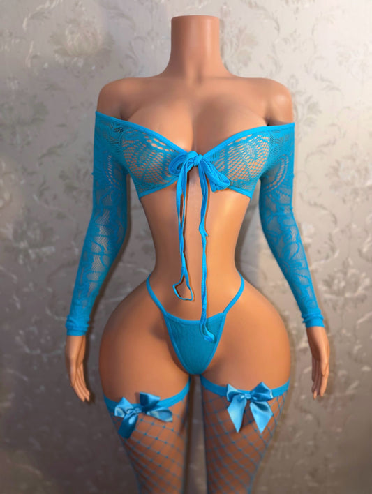 Venus 3 Piece Fishnet Set with Stockings Fits XS-L