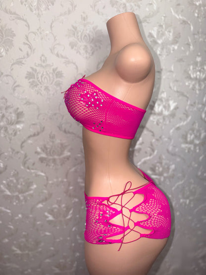 Karisma Low Waisted Net Shorts Set Fits S-XL