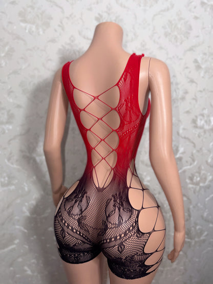 Fired Up Ombré Cut Out Fishnet Romper Fits XS-L