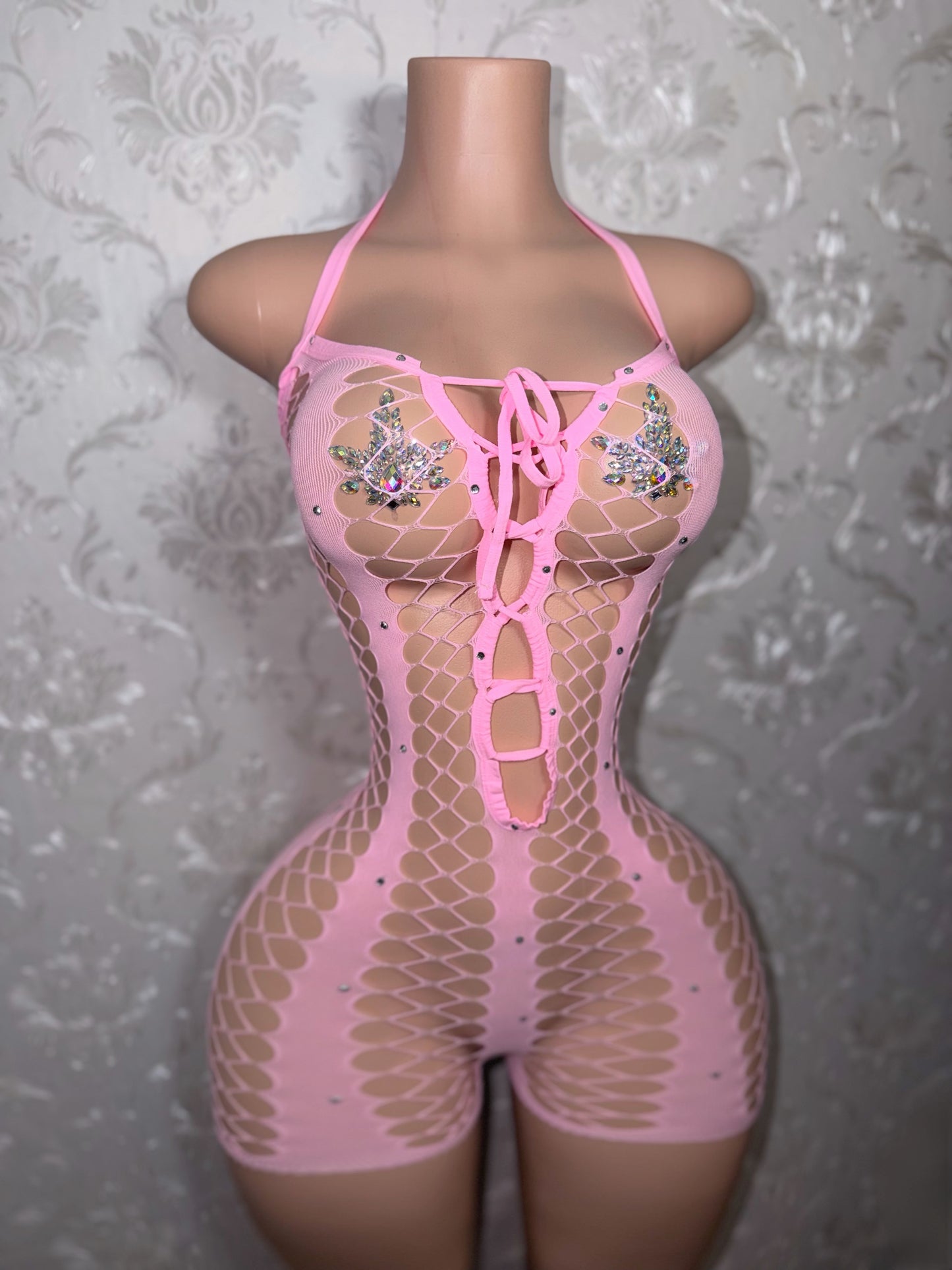 Diamonte 2.0 Diamond Fishnet Romper Fits XS-L