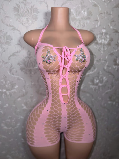 Diamonte 2.0 Diamond Fishnet Romper Fits XS-L