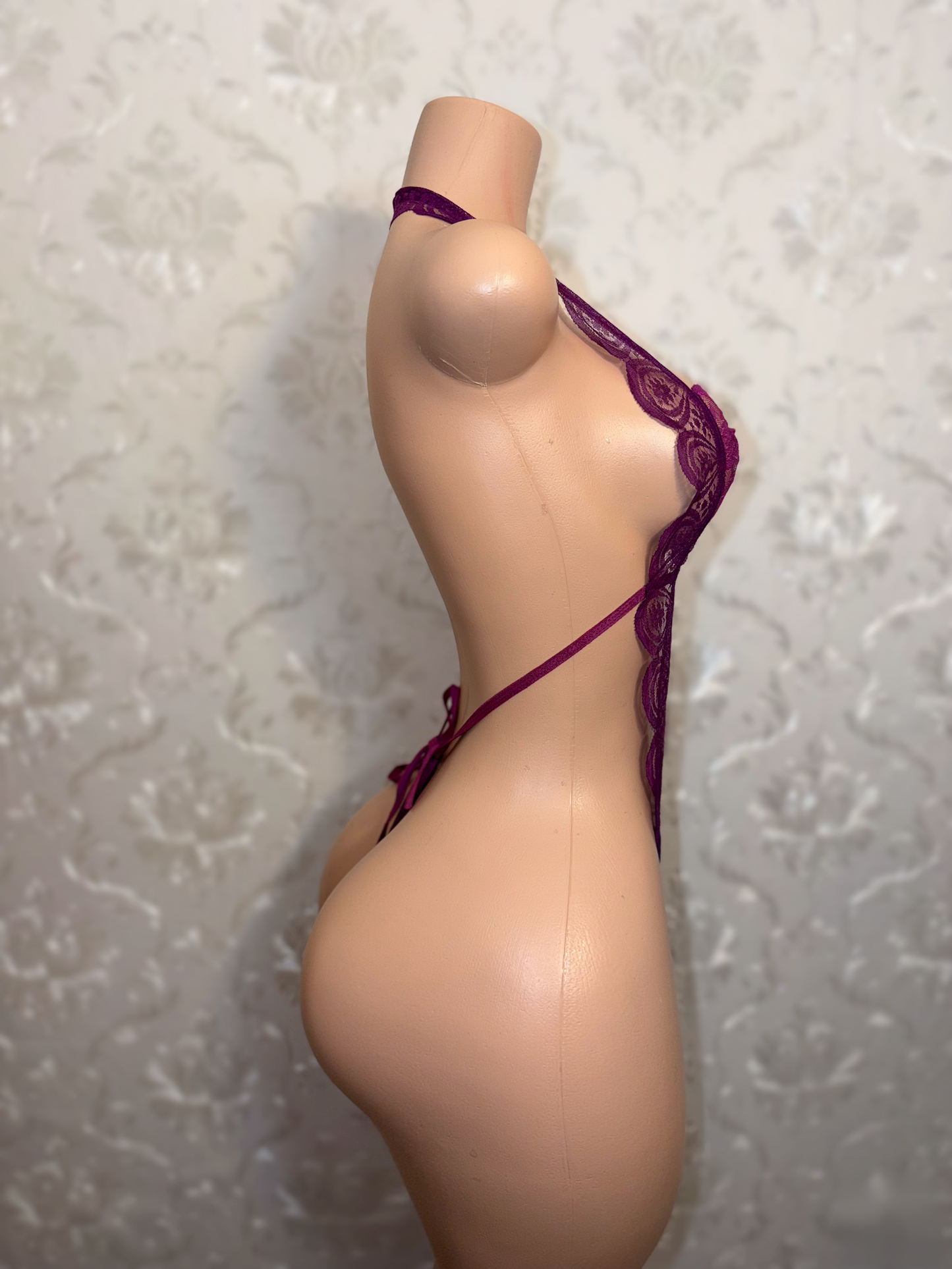 Enchanted Plum Lace Crotchless Teddy Fits XS-L