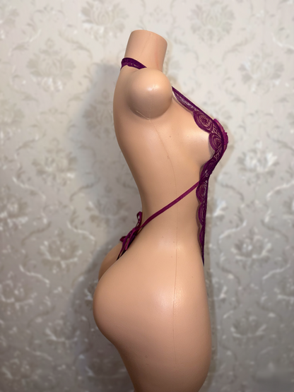 Enchanted Plum Lace Crotchless Teddy Fits XS-L