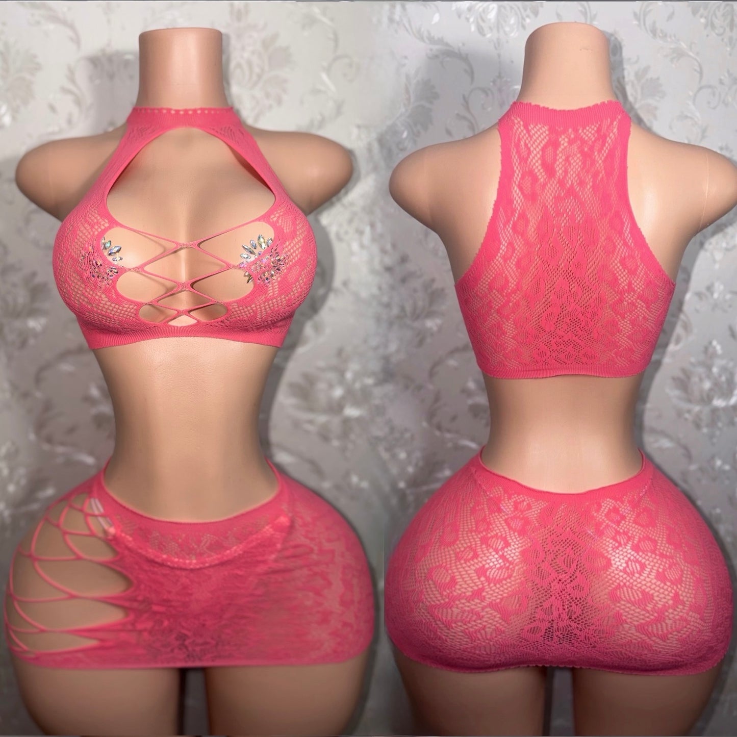 Syn 2 Piece Fishnet Skirt Set Fits XS-L