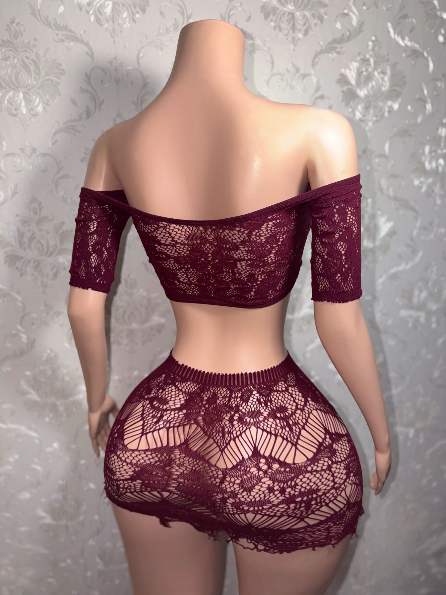 Amberella Fringe Fishnet Skirt Set Fits S-L